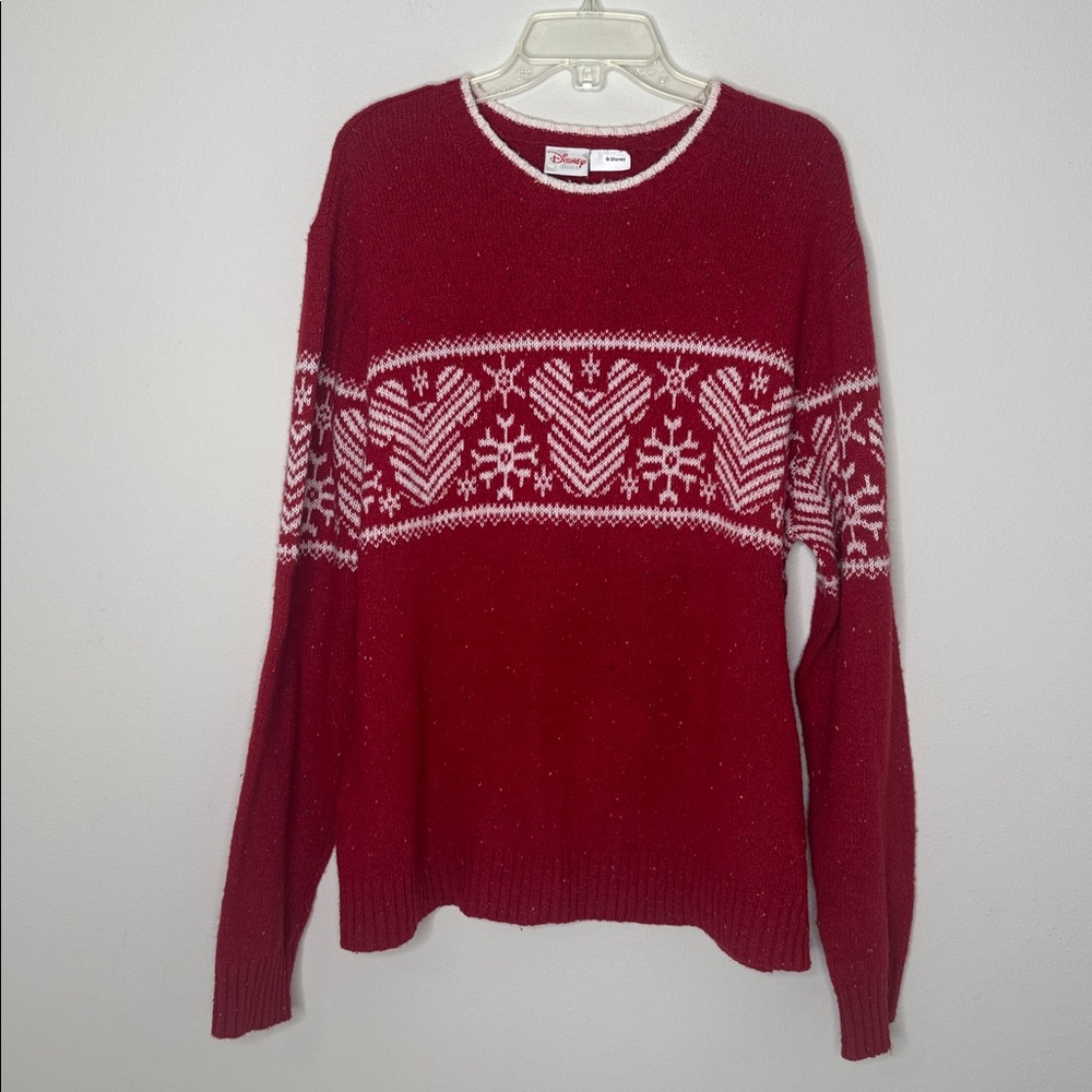 Disney Red White Wool tweed Knit Fairisle Sweater Cut tag see measurements